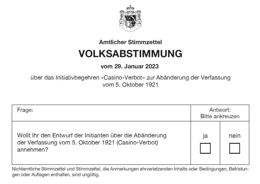 Bulletin de vote référendum Liechtenstein janvier 2023