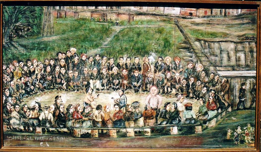 тос австралийская игра — Painting of 2 up game. Paddington, Sydney. 1890s